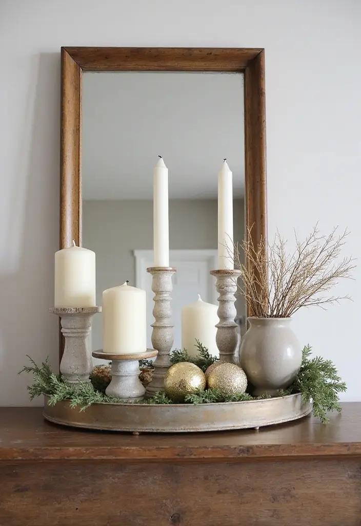 30 Living Room Mantle Decor Ideas: Rustic Farmhouse Style - 20. Decorative Trays 1