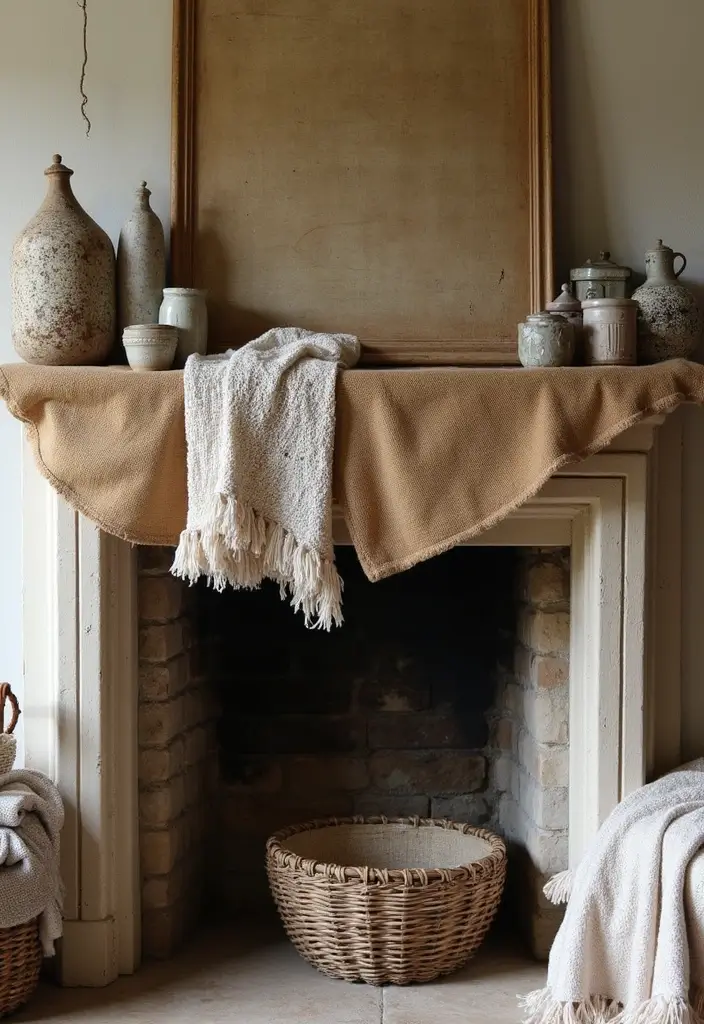 30 Living Room Mantle Decor Ideas: Rustic Farmhouse Style - 21. Textured Fabrics 1