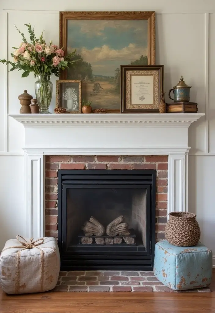 30 Living Room Mantle Decor Ideas: Rustic Farmhouse Style - 25. Farmhouse Chippy Furniture 1