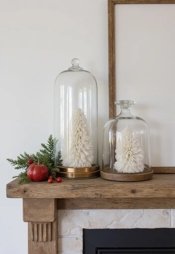 30 Living Room Mantle Decor Ideas: Rustic Farmhouse Style - 27. Farmhouse Style Glass Domes 1