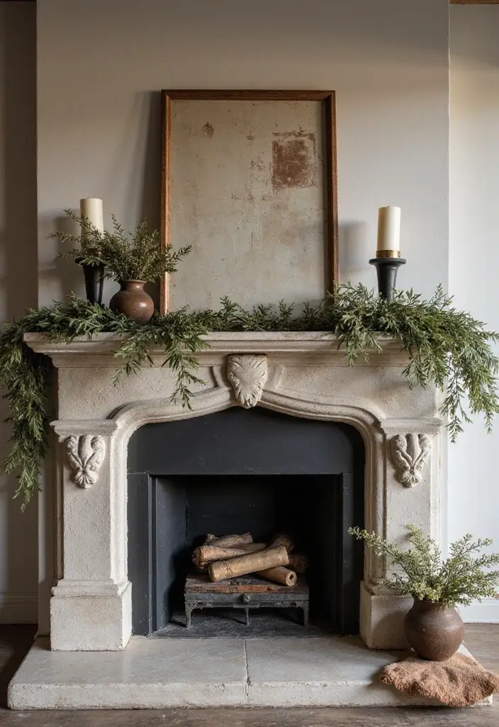 30 Living Room Mantle Decor Ideas: Rustic Farmhouse Style - 28. Monochromatic Styling 1