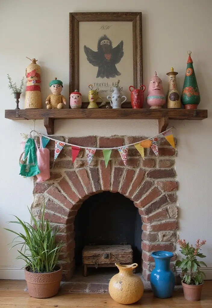 30 Living Room Mantle Decor Ideas: Rustic Farmhouse Style - 29. Playful Accents 1