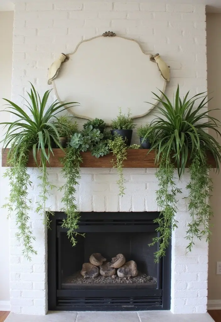 30 Living Room Mantle Decor Ideas: Rustic Farmhouse Style - 5. Greenery Galore 1