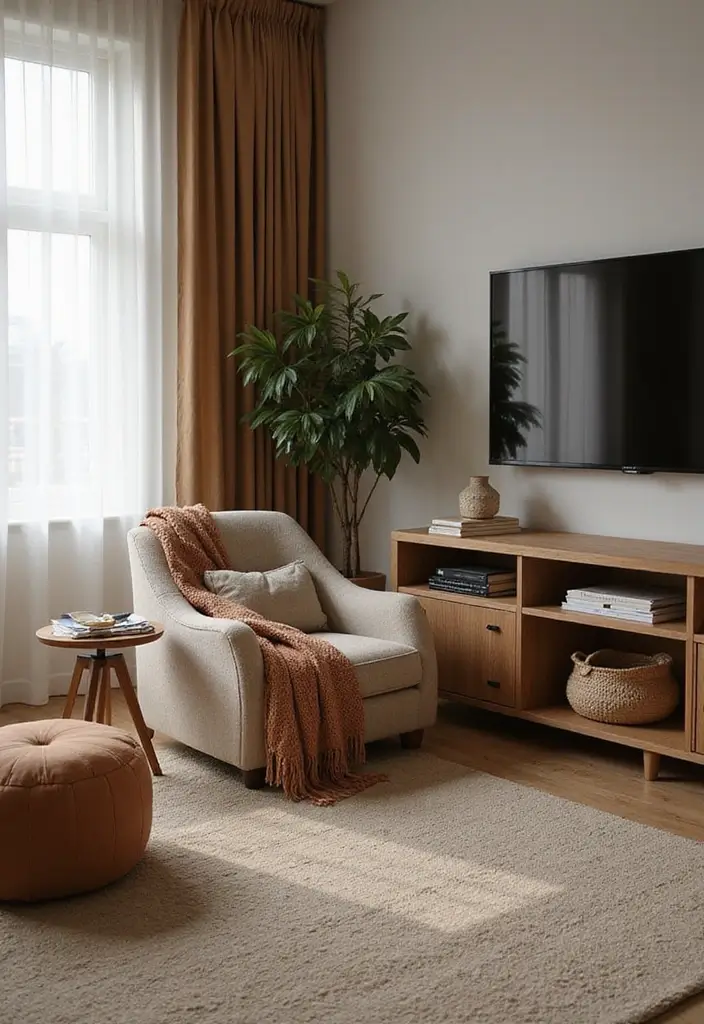 30 Living Room TV Stand Decor Ideas - 11. Cozy Corner Setup 1