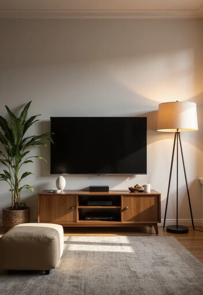 30 Living Room TV Stand Decor Ideas - 12. Functional Lighting 1