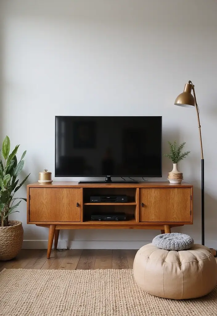 30 Living Room TV Stand Decor Ideas - 16. Rustic Accents 1