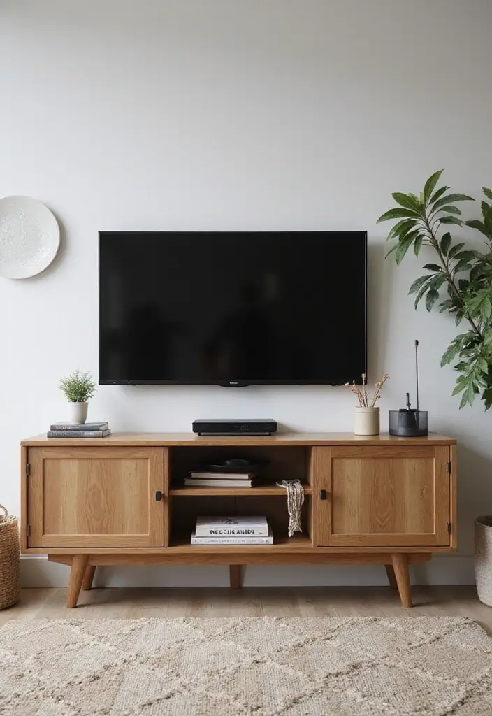 30 Living Room TV Stand Decor Ideas - 21. Multi-Use Accessories 1