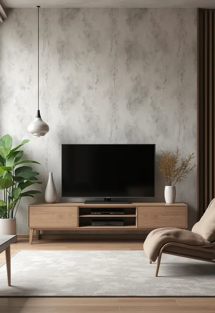 30 Living Room TV Stand Decor Ideas - 24. Textured Wall Backdrops 1