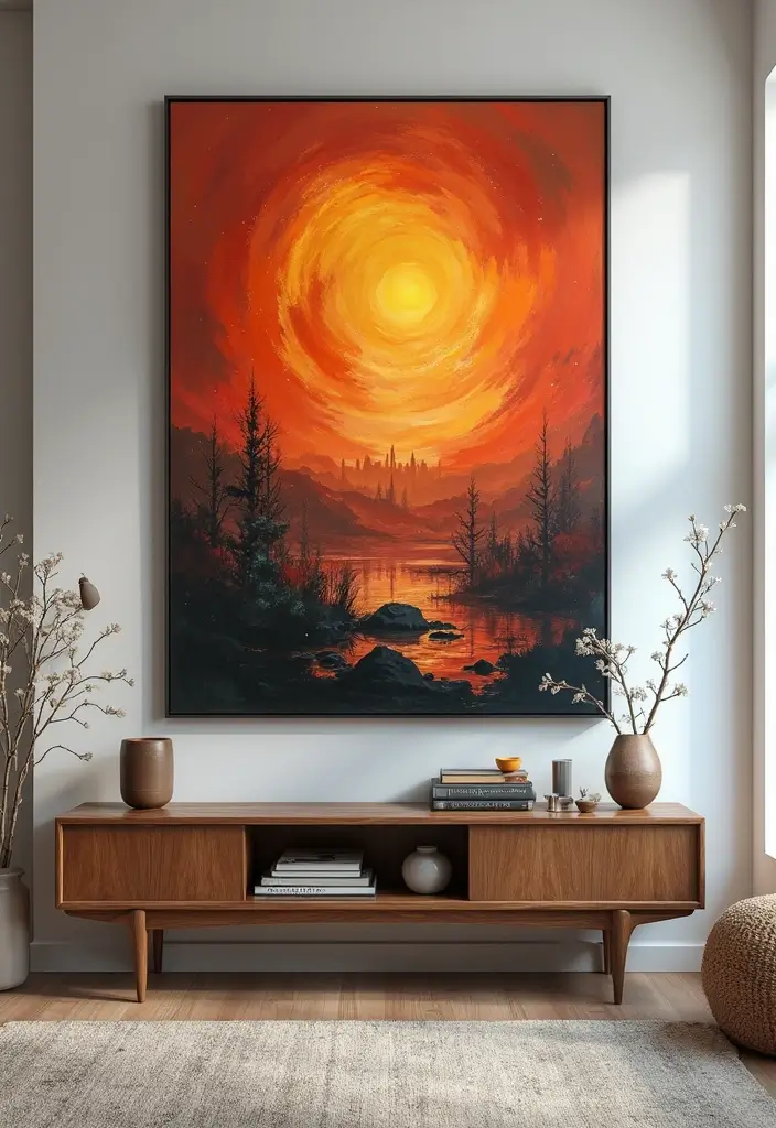 30 Living Room TV Stand Decor Ideas - 7. Statement Art 1