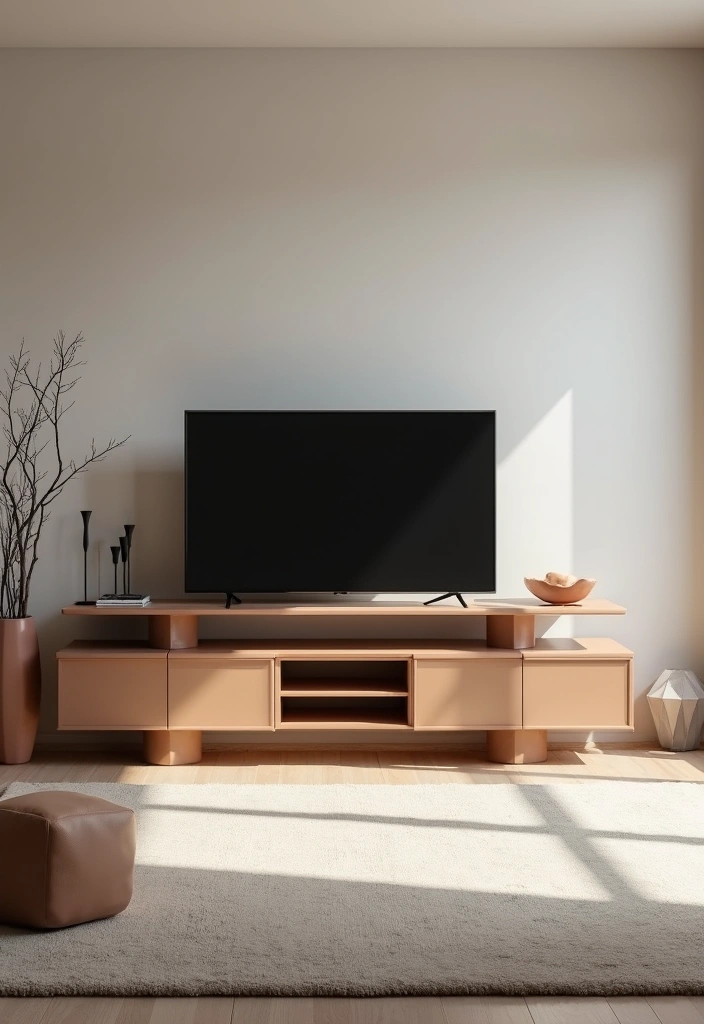 30 Living Room TV Stand Decor Ideas - 9. Geometric Shapes 1