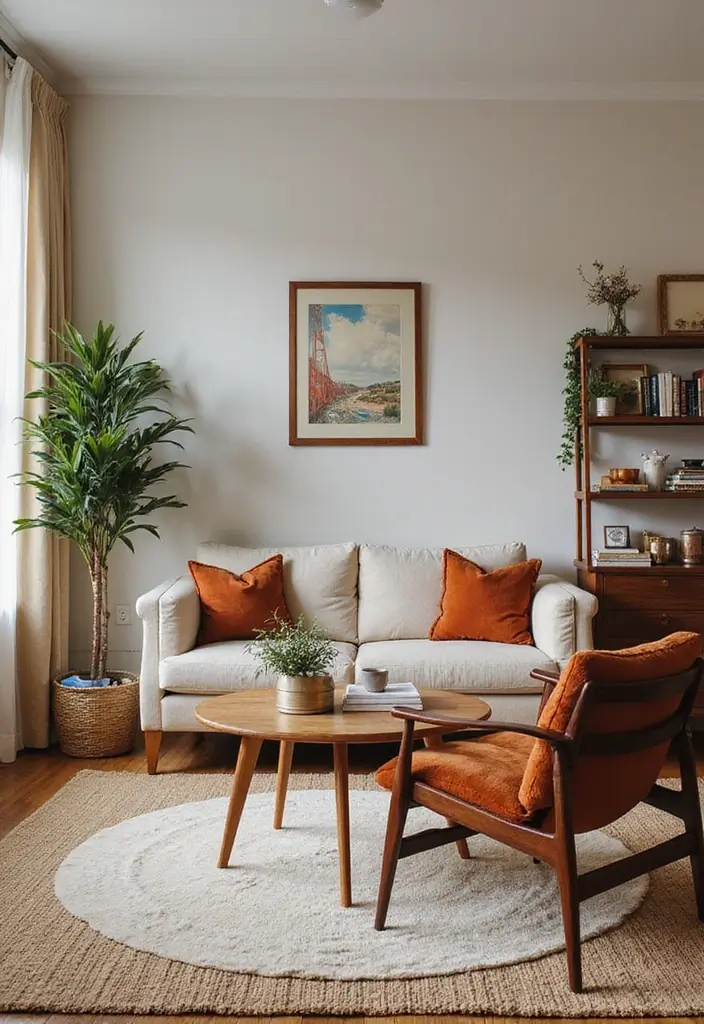 30 Mid Century Modern Living Room Decor Ideas - 12. Mixing Vintage with Modern 1