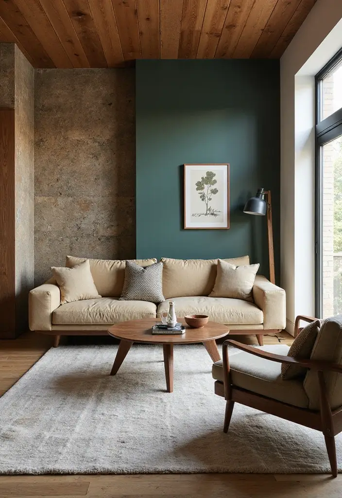 30 Mid Century Modern Living Room Decor Ideas - 13. Textured Wall Treatments 1