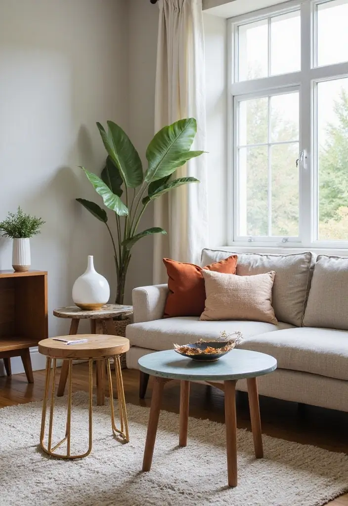 30 Mid Century Modern Living Room Decor Ideas - 14. Unique Side Tables 1