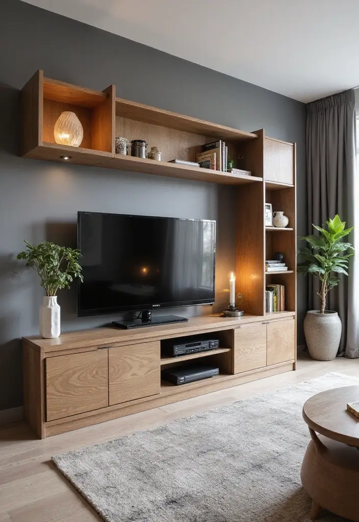 30 Mid Century Modern Living Room Decor Ideas - 16. Stylish Media Units 1