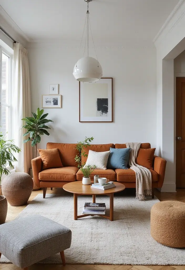 30 Mid Century Modern Living Room Decor Ideas - 26. Statement Decor Pieces 1