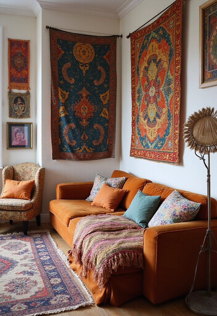 30 Natural Living Room Decor Ideas: Embrace Sustainable Bohemian Style - 15. Artistic Textiles 1