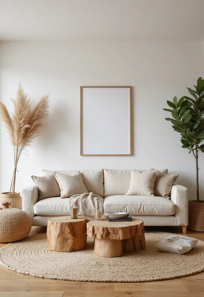 30 Natural Living Room Decor Ideas: Embrace Sustainable Bohemian Style - 28. Natural Wood Accents 1