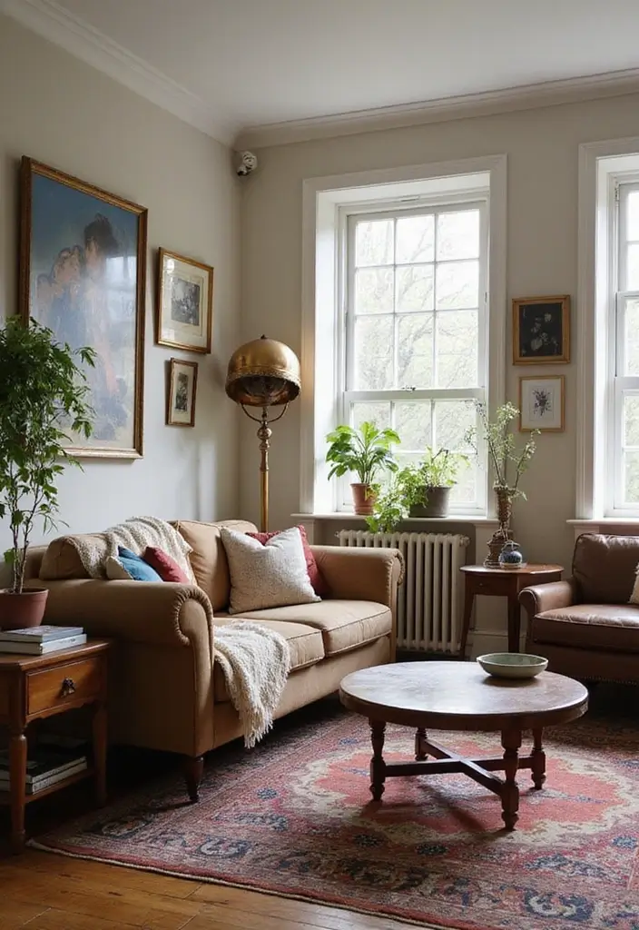 30 Natural Living Room Decor Ideas: Embrace Sustainable Bohemian Style - 6. Vintage and Thrifted Decor 1