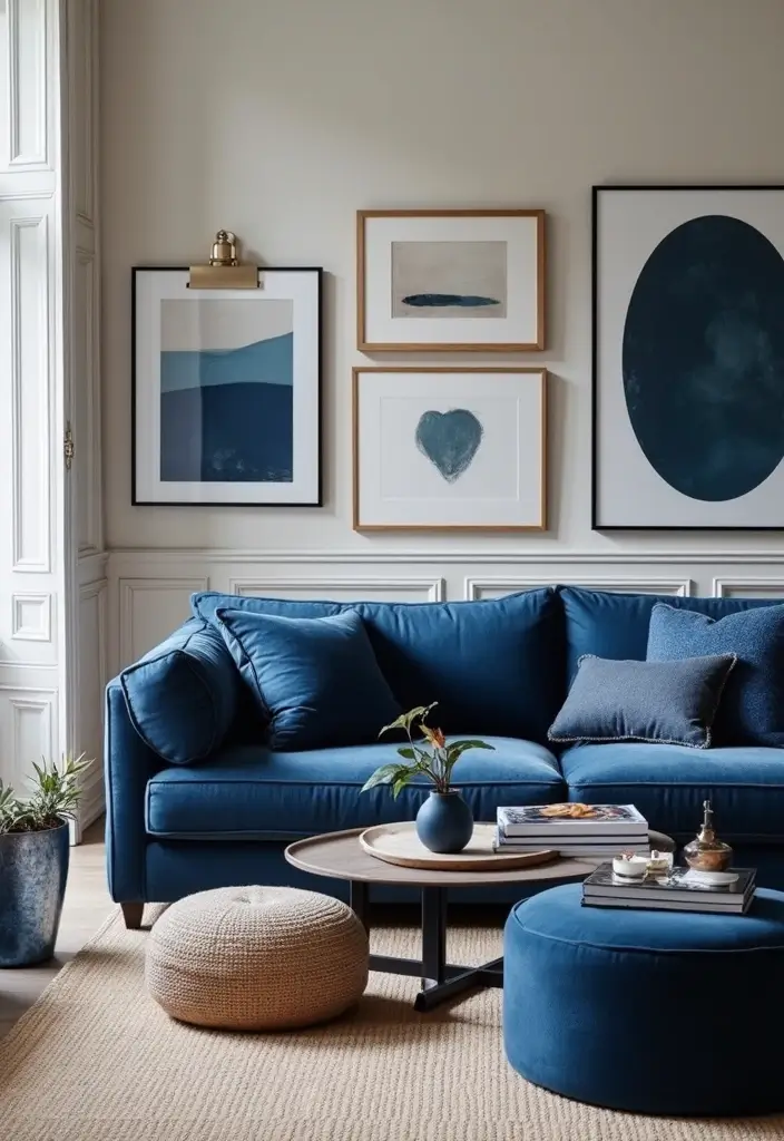 30 Navy Blue Living Room Decor Ideas - 14. Statement Accessories 1