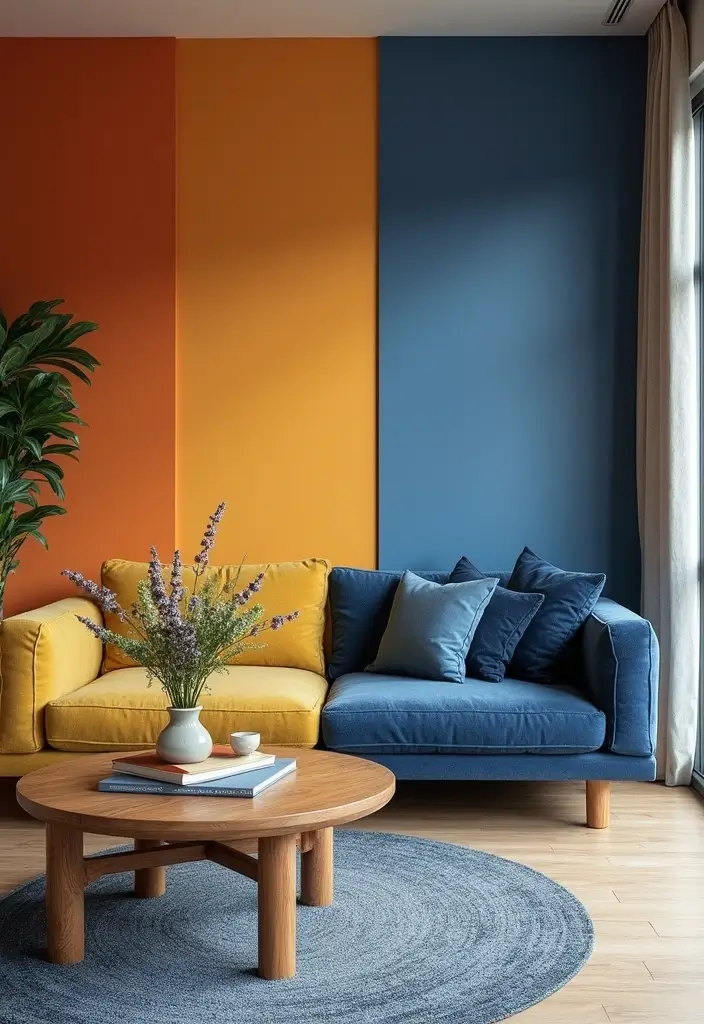 30 Navy Blue Living Room Decor Ideas - 20. Colorful Accent Walls 1