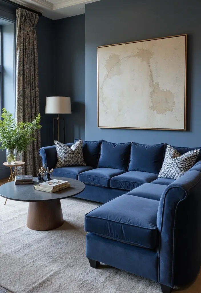 30 Navy Blue Living Room Decor Ideas - 29. Custom Upholstery 1