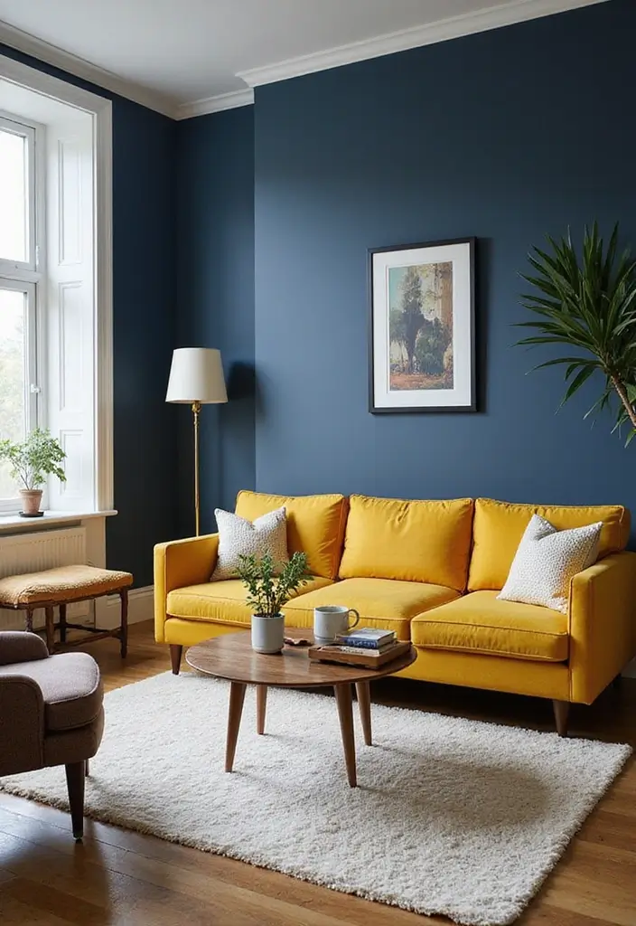 30 Navy Blue Living Room Decor Ideas - 3. Navy Blue Accent Walls 1
