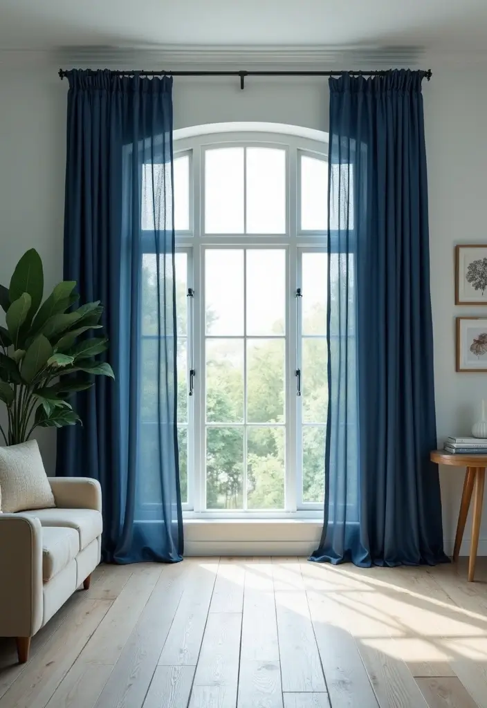 30 Navy Blue Living Room Decor Ideas - 5. Navy Blue Curtains 1