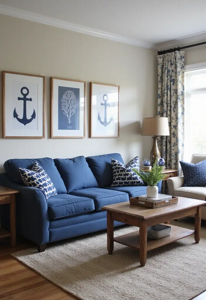 30 Navy Blue Living Room Decor Ideas - 6. Nautical-Themed Decor 1