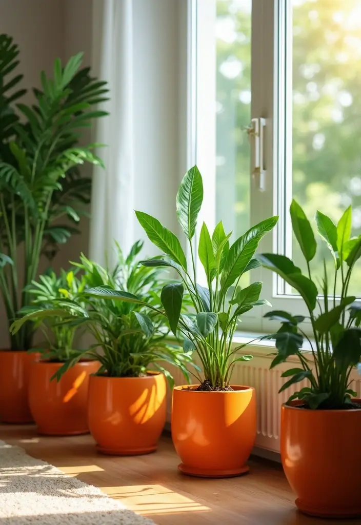 30 Orange Living Room Decor Ideas for Vibrant Homes - 13. Orange Plants and Planters 1