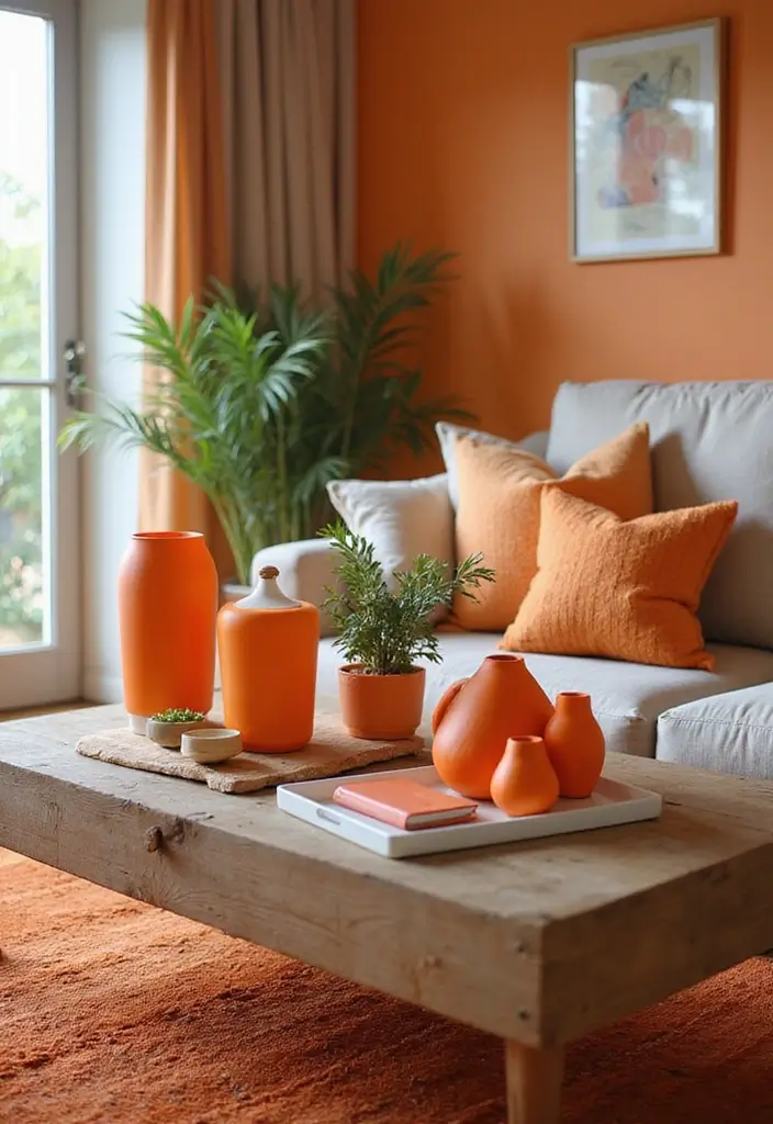 30 Orange Living Room Decor Ideas for Vibrant Homes - 18. Orange Accents in Decor Objects 1