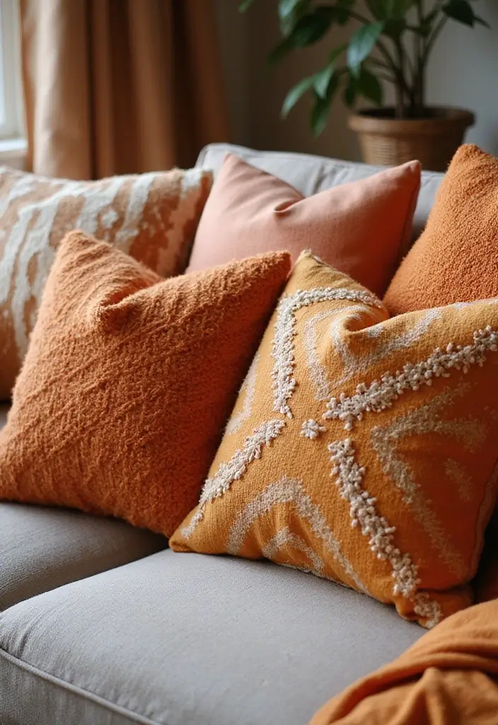 30 Orange Living Room Decor Ideas for Vibrant Homes - 2. Orange Throw Pillows 1