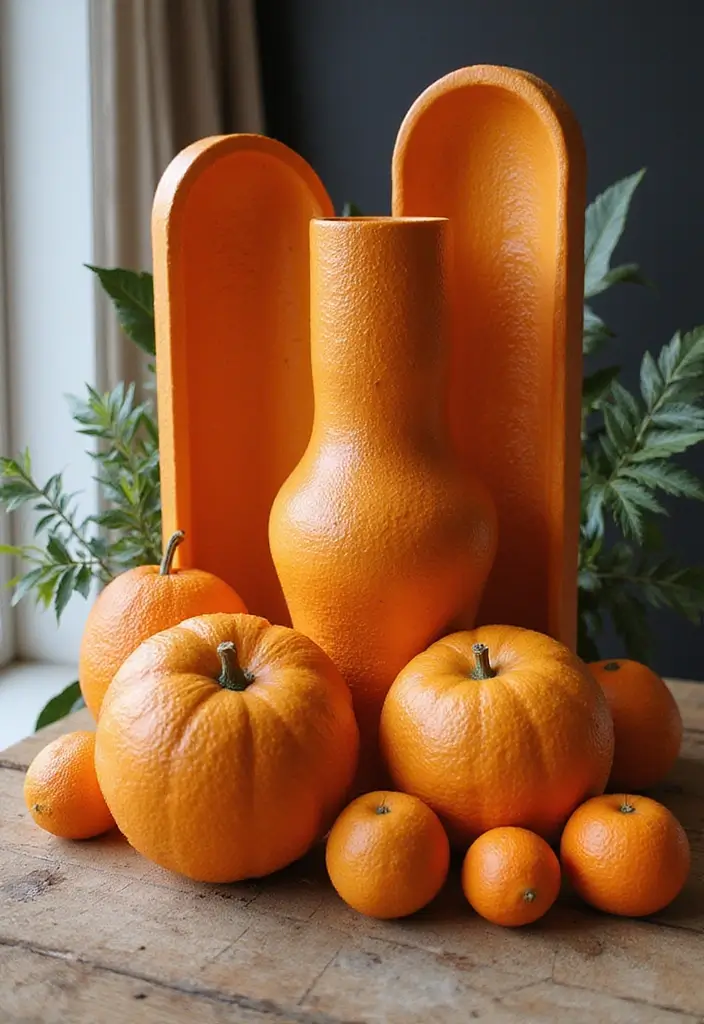 30 Orange Living Room Decor Ideas for Vibrant Homes - 27. Orange Sculpture Accents 1