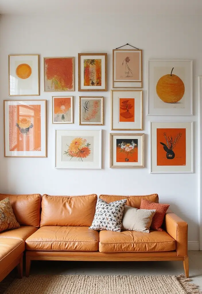 30 Orange Living Room Decor Ideas for Vibrant Homes - 5. Orange Artwork 1