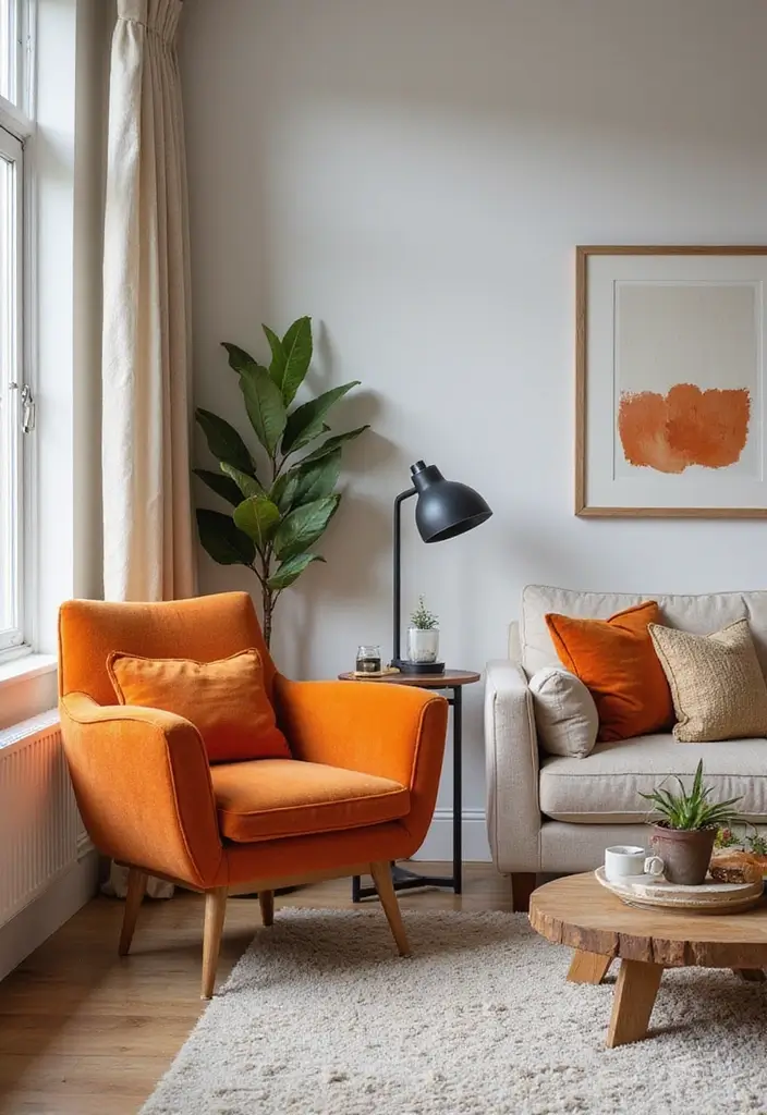 30 Orange Living Room Decor Ideas for Vibrant Homes - 6. Orange Furniture Pieces 1