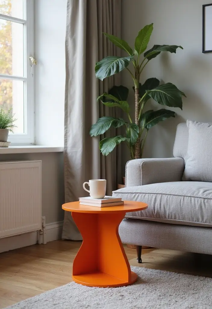 30 Orange and Grey Living Room Decor Ideas - 18. Orange Accent Side Tables 1