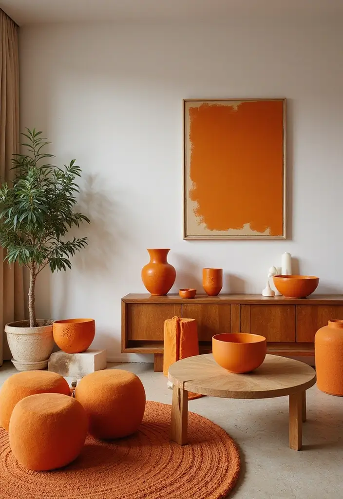 30 Orange and Grey Living Room Decor Ideas - 20. Orange Accents in Decorative Objects 1
