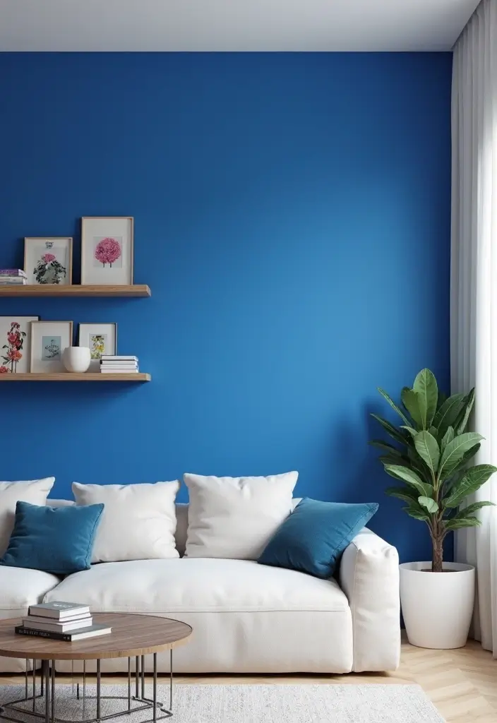 30 Royal Blue Living Room Decor Ideas - 1. Bold Royal Blue Accent Wall 1