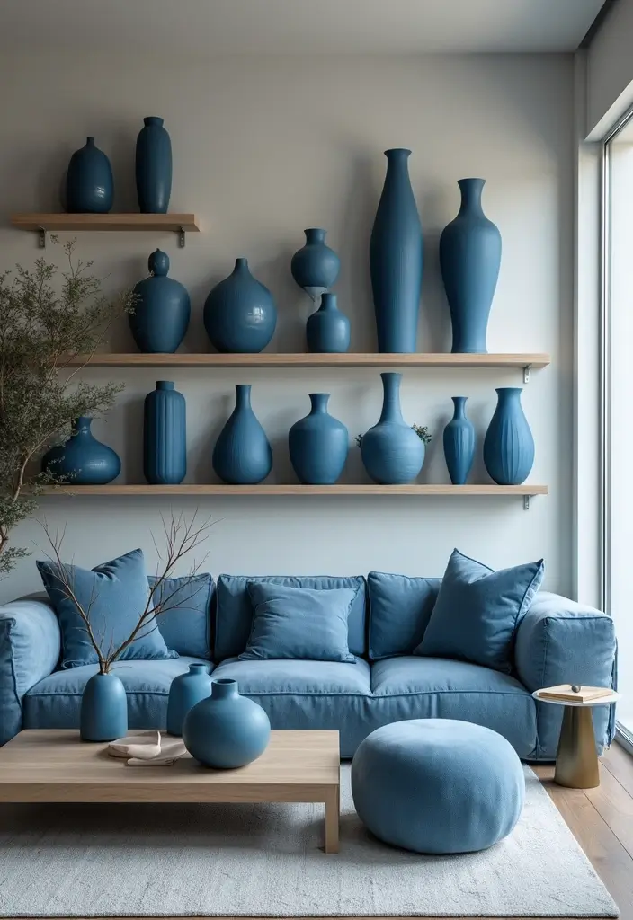 30 Royal Blue Living Room Decor Ideas - 12. Blue Decorative Vases 1