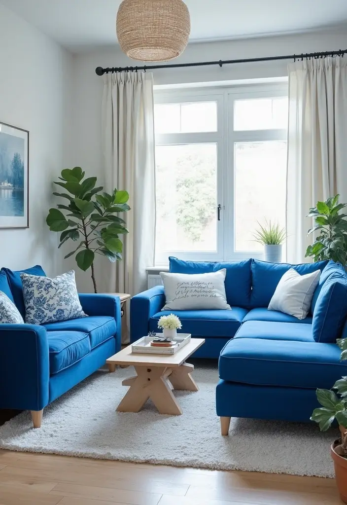 30 Royal Blue Living Room Decor Ideas - 14. Blue and White Color Scheme 1