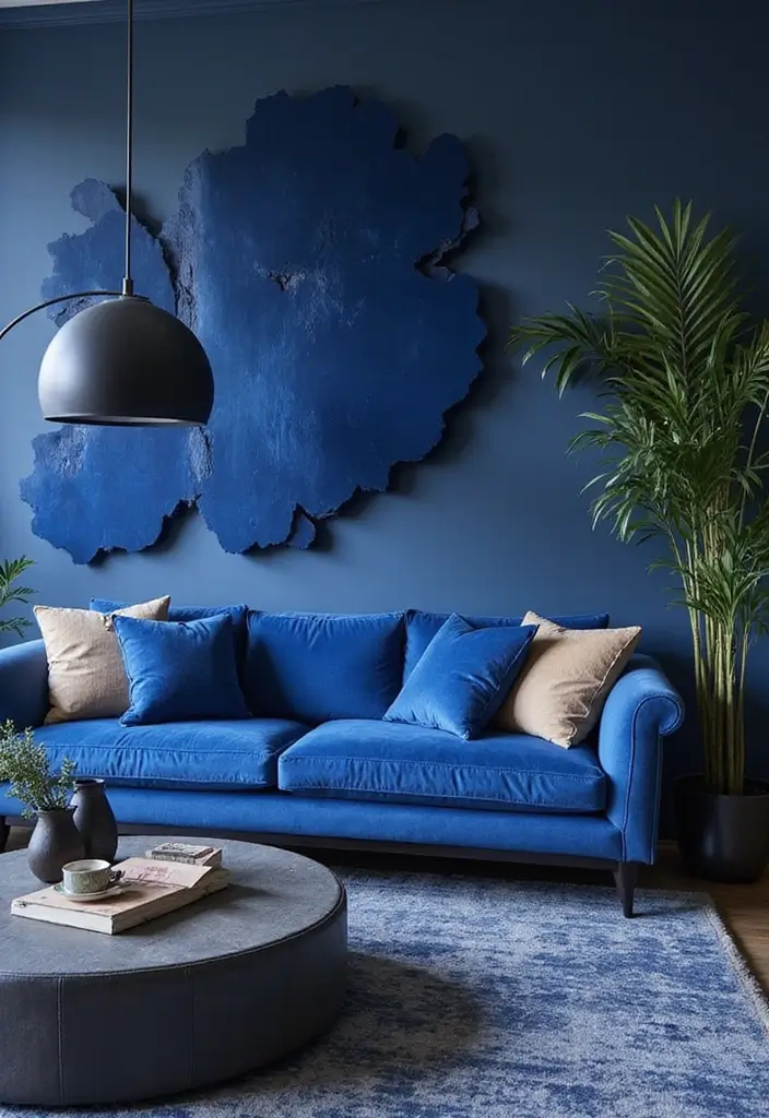 30 Royal Blue Living Room Decor Ideas - 17. Mixing Textures in Blue Decor 1