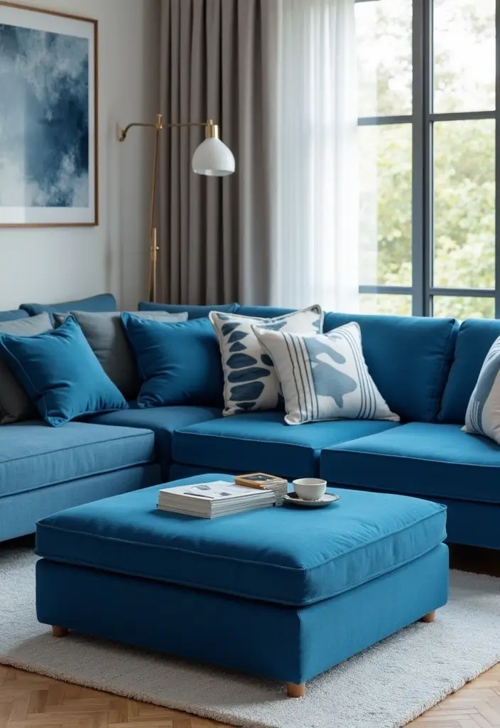 30 Royal Blue Living Room Decor Ideas - 18. Blue-Themed Multi-Functional Furniture 1