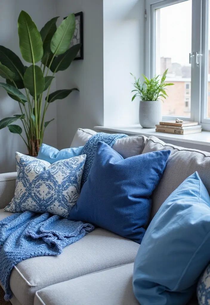 30 Royal Blue Living Room Decor Ideas - 20. Blue-Inspired Textiles 1