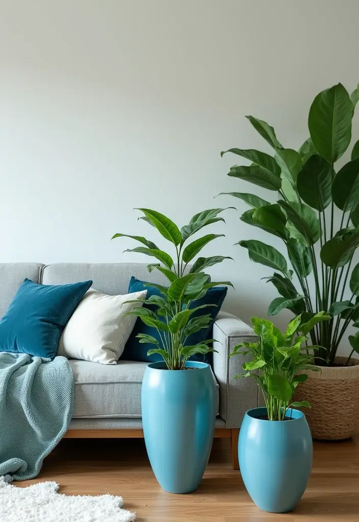 30 Royal Blue Living Room Decor Ideas - 21. Incorporating Blue Plants 1