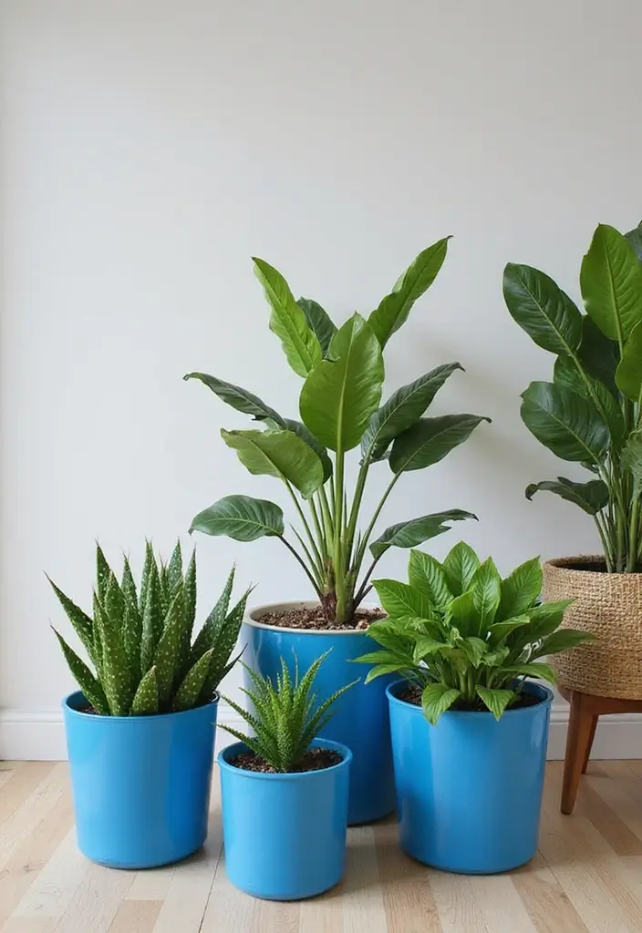 30 Royal Blue Living Room Decor Ideas - 26. Blue Indoor Plants 1