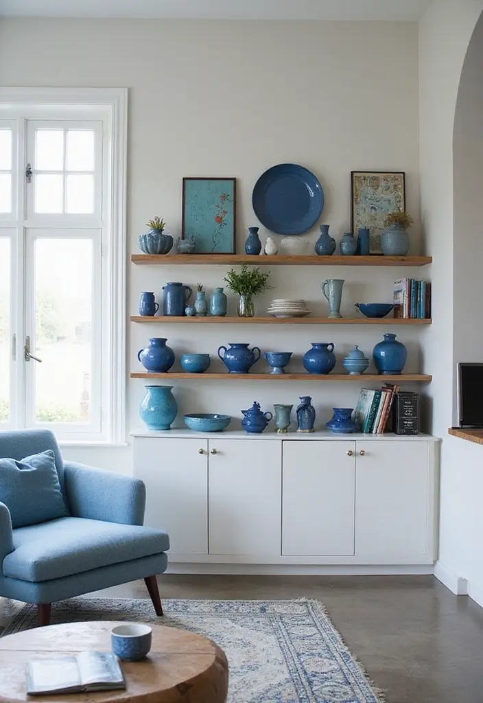 30 Royal Blue Living Room Decor Ideas - 30. Blue-Themed Souvenirs 1