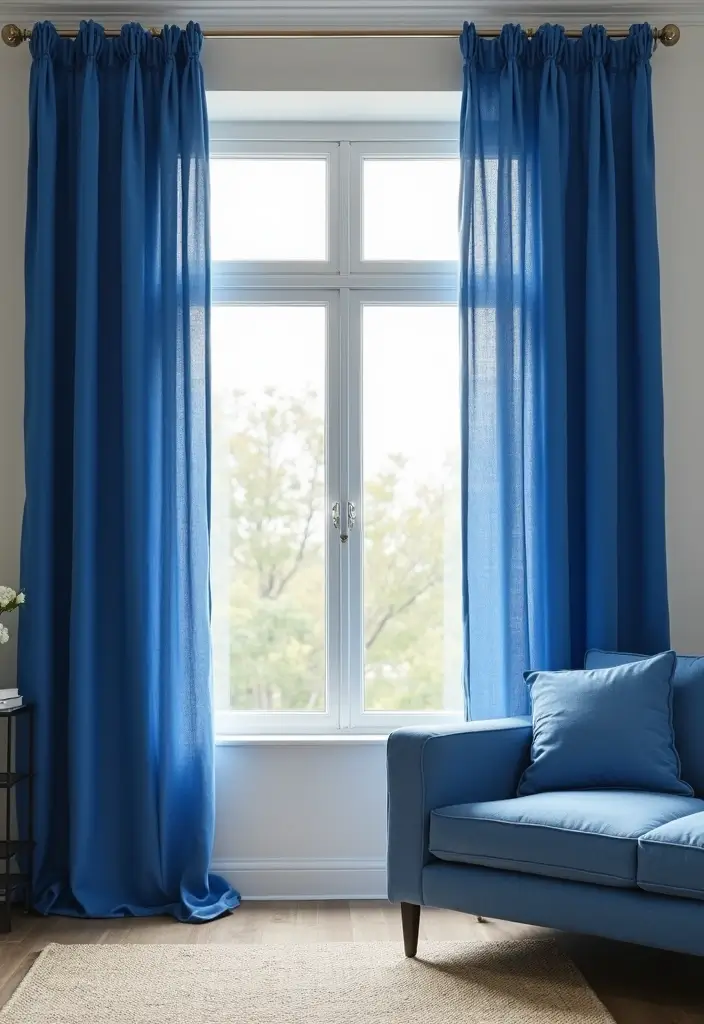 30 Royal Blue Living Room Decor Ideas - 5. Royal Blue Curtains 1