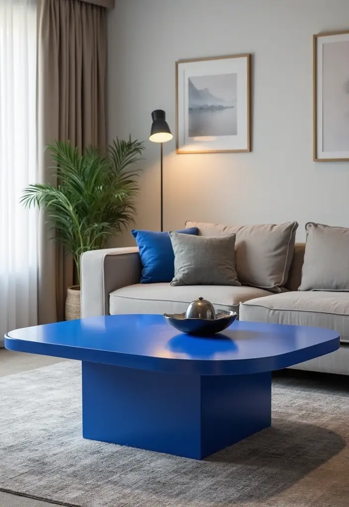 30 Royal Blue Living Room Decor Ideas - 9. Contemporary Blue Coffee Tables 1