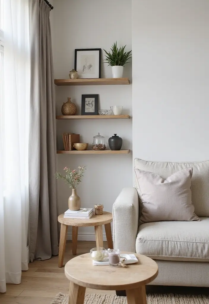 30 Rustic Floating Shelf Living Room Decor Ideas - 13. Creative Use of Space 1