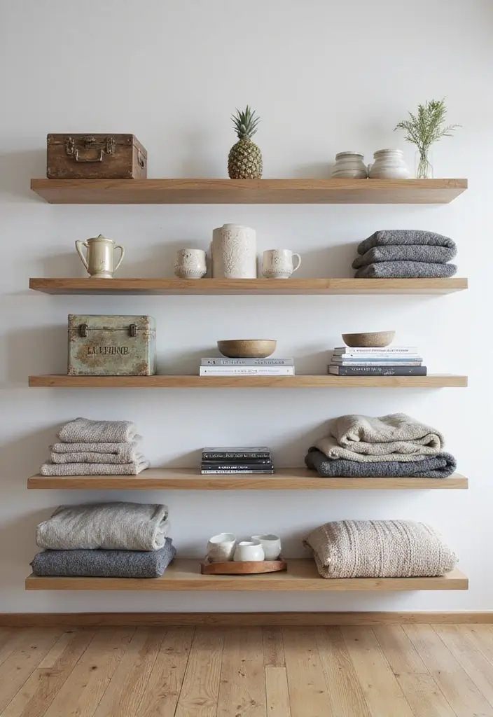 30 Rustic Floating Shelf Living Room Decor Ideas - 20. Open Storage Ideas 1