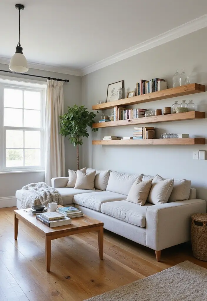 30 Rustic Floating Shelf Living Room Decor Ideas - 29. Functional Kitchen Integration 1